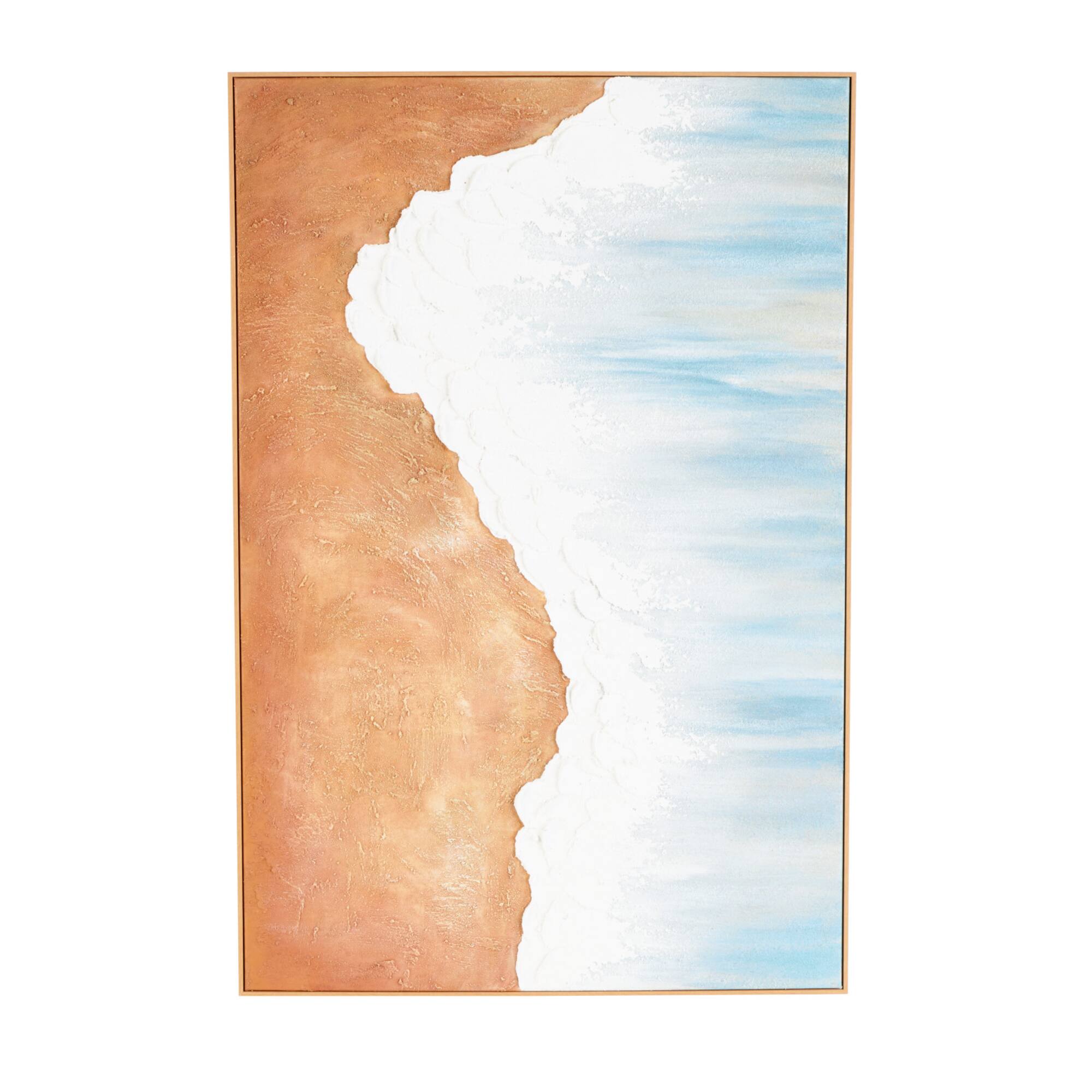 32" x 47" Blue Abstract Ocean Wave Landscape Canvas Framed Wall Art
